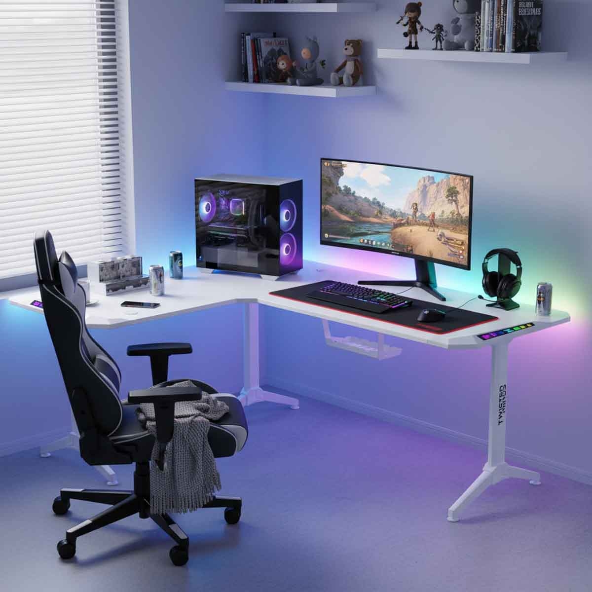 تويستد مايندز واريور أسود مكتب ألعاب RGB شكل حرف L يسار