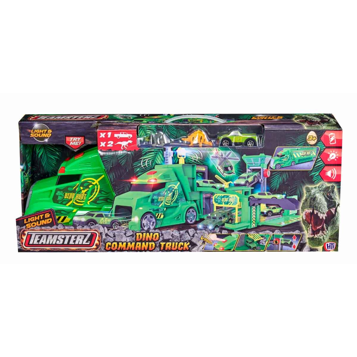 تيمسترز مجموعة شاحنة صيد الديناصورات مع سيارة و2 ديناصور للجنسين، 3-4 سنوات
