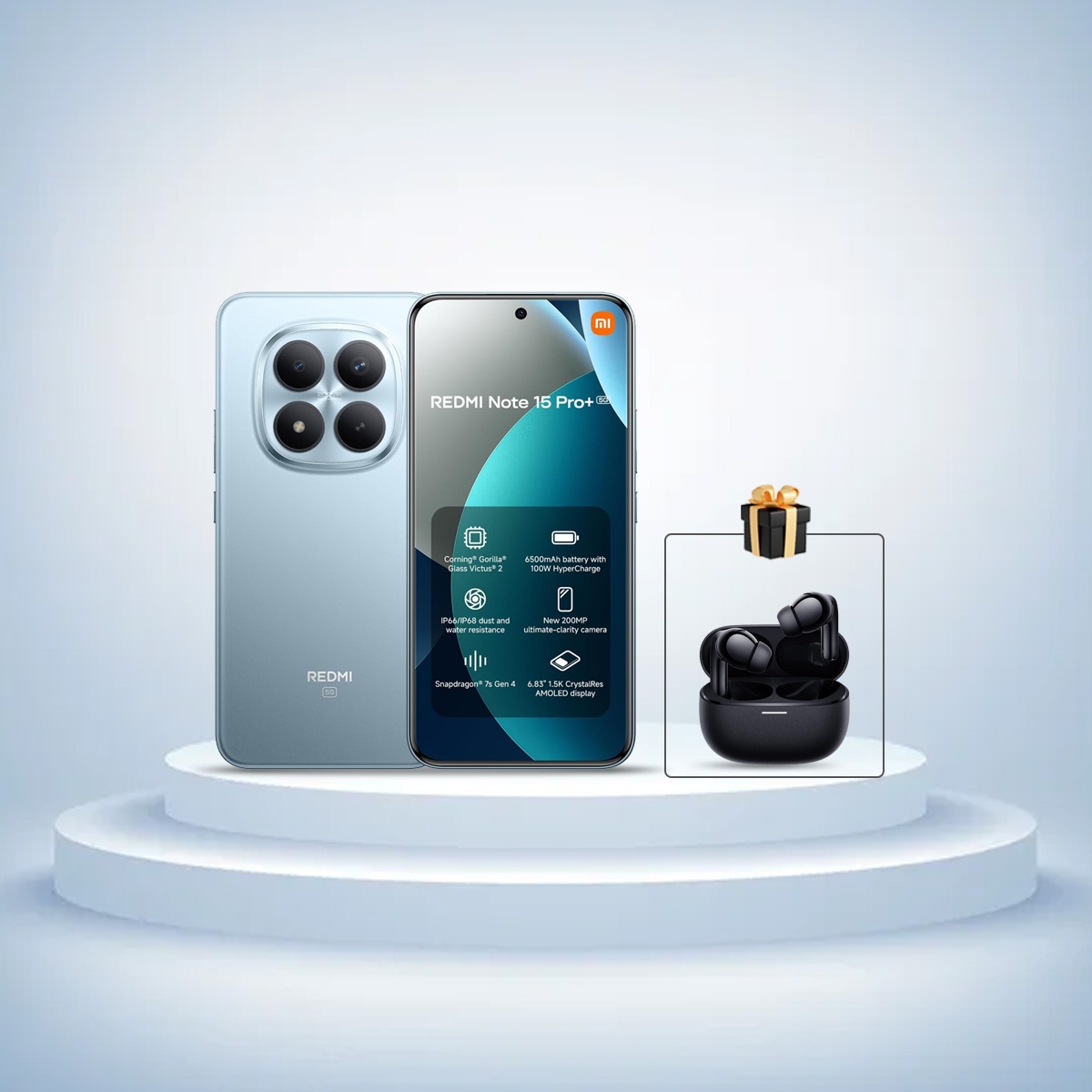 شاومي جوال ريدمي نوت 15 برو+ 5G أندرويد (ذاكرة 12 جيجابايت، سعة 512 جيجابايت) – أزرق، إصدار السعودية، مع سماعات شاومي Buds 5 Pro هدية