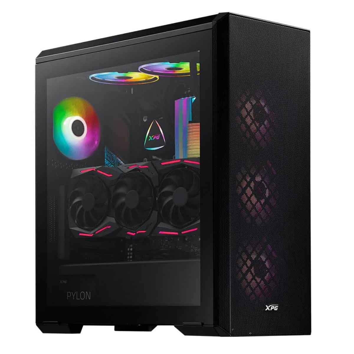 إكس بي جي كيس كمبيوتر ATX باللون الأسود مع 3 مراوح غير ARGB ولوحة أمامية شبكية سلسلة Defender