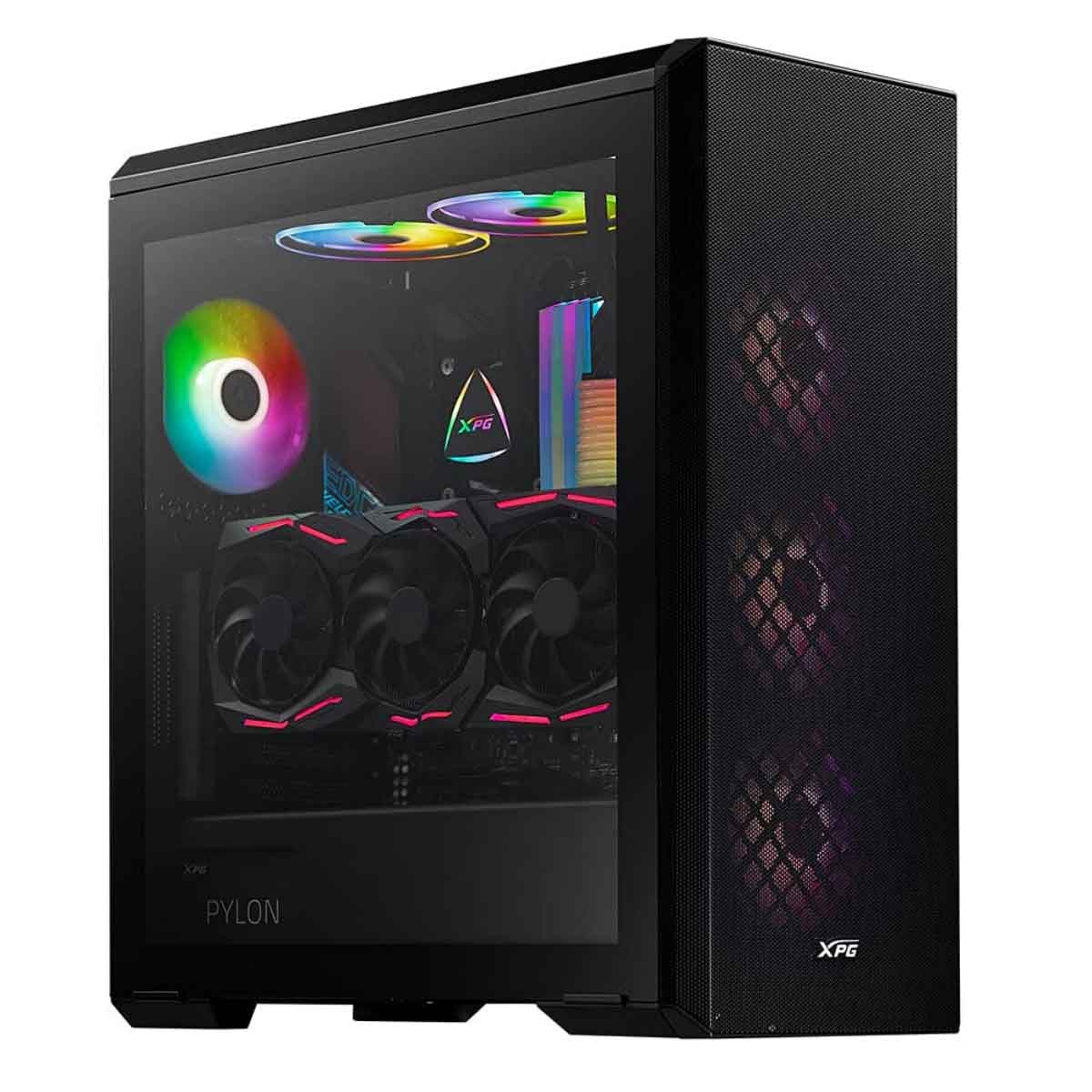 إكس بي جي كيس كمبيوتر ATX باللون الأسود مع 3 مراوح غير ARGB ولوحة أمامية شبكية سلسلة Defender