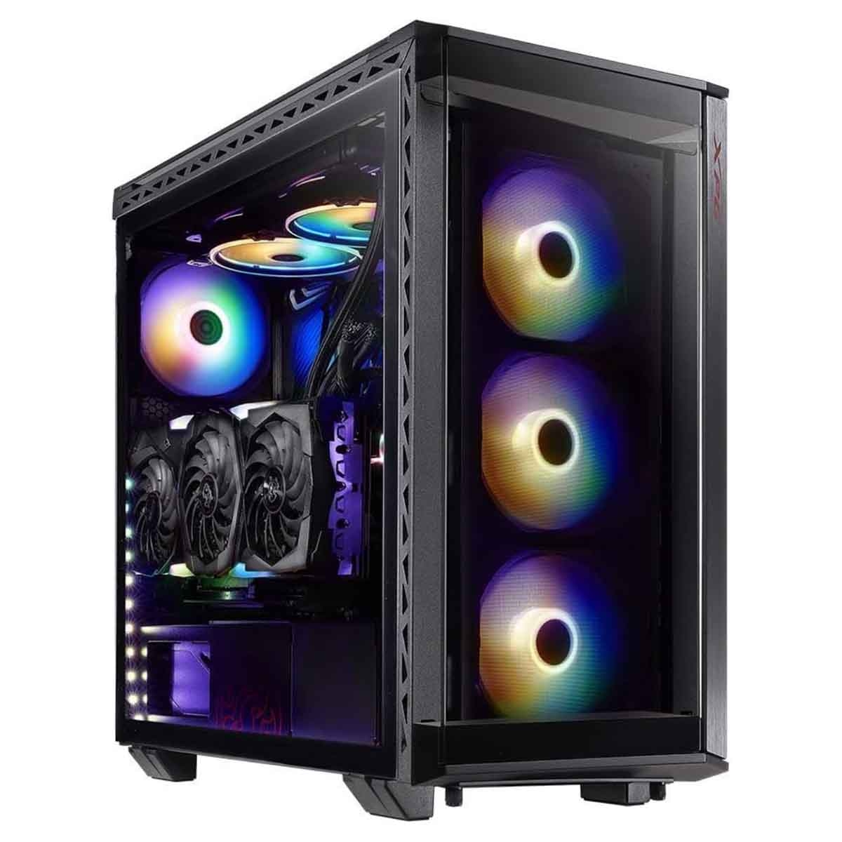 إكس بي جي كيس كمبيوتر ATX باللون الأسود مع 4 مراوح ARGB وزجاج مقسى من أربع جهات سلسلة Battlecruiser