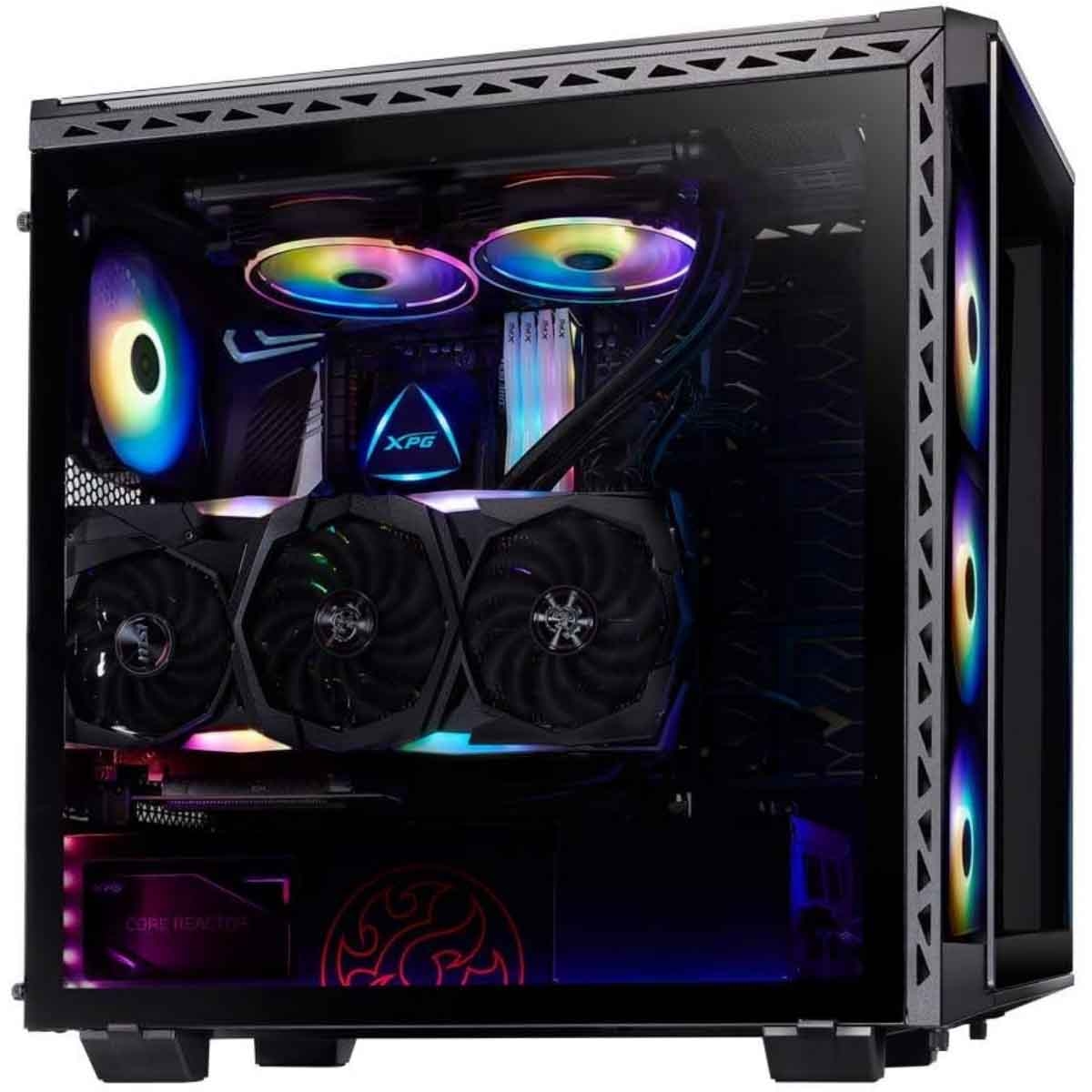 إكس بي جي كيس كمبيوتر ATX باللون الأسود مع 4 مراوح ARGB وزجاج مقسى من أربع جهات سلسلة Battlecruiser