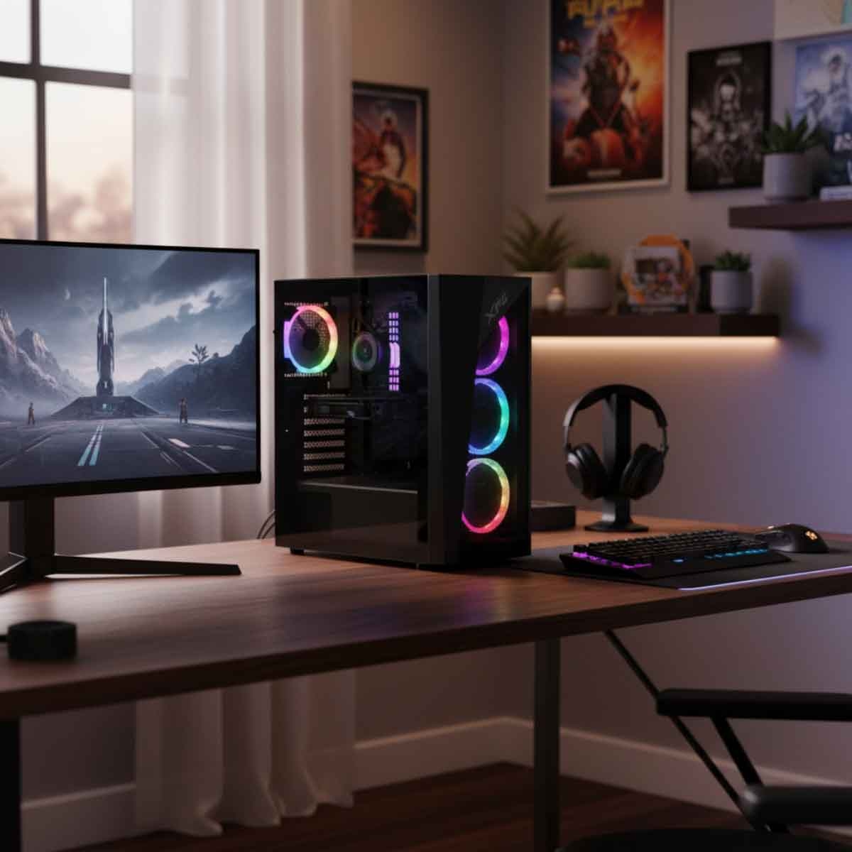 إكس بي جي كيس كمبيوتر ATX باللون الأسود مع 4 مراوح ARGB سلسلة Lander 500 ولوحة أمامية شبكية RGB