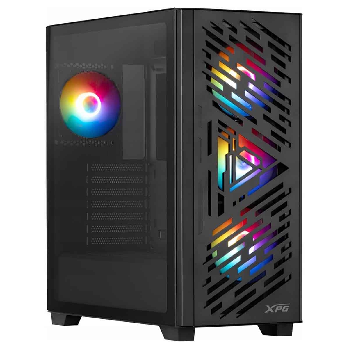 إكس بي جي كيس كمبيوتر ATX باللون الأسود مع 4 مراوح ARGB سلسلة Lander 501 ولوحة أمامية شبكية RGB