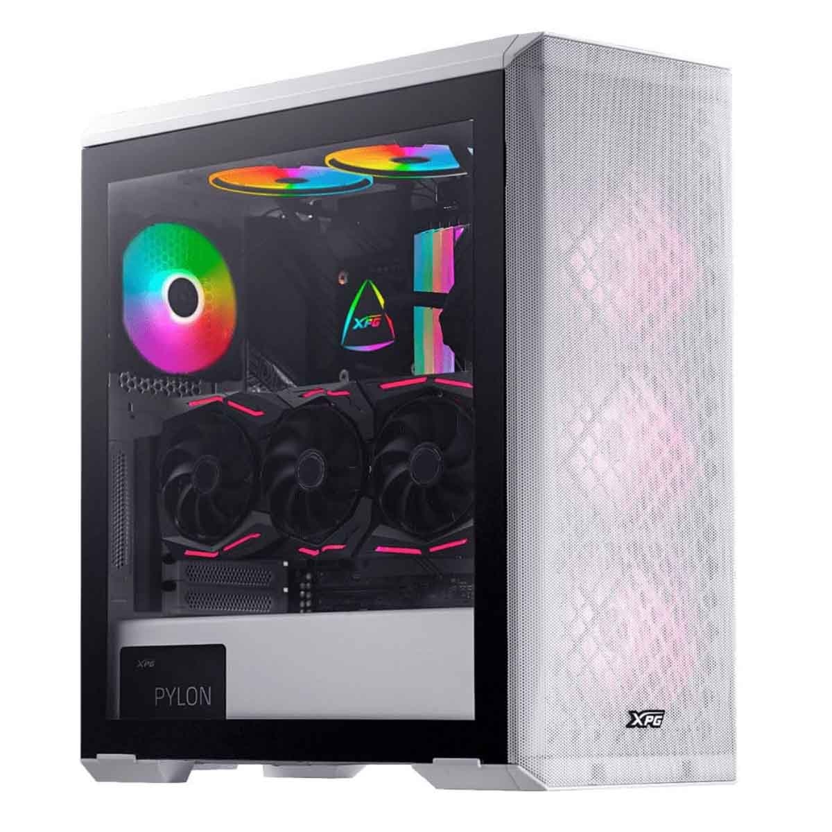 إكس بي جي كيس كمبيوتر ATX باللون الأبيض مع 3 مراوح غير ARGB ولوحة أمامية شبكية سلسلة Defender