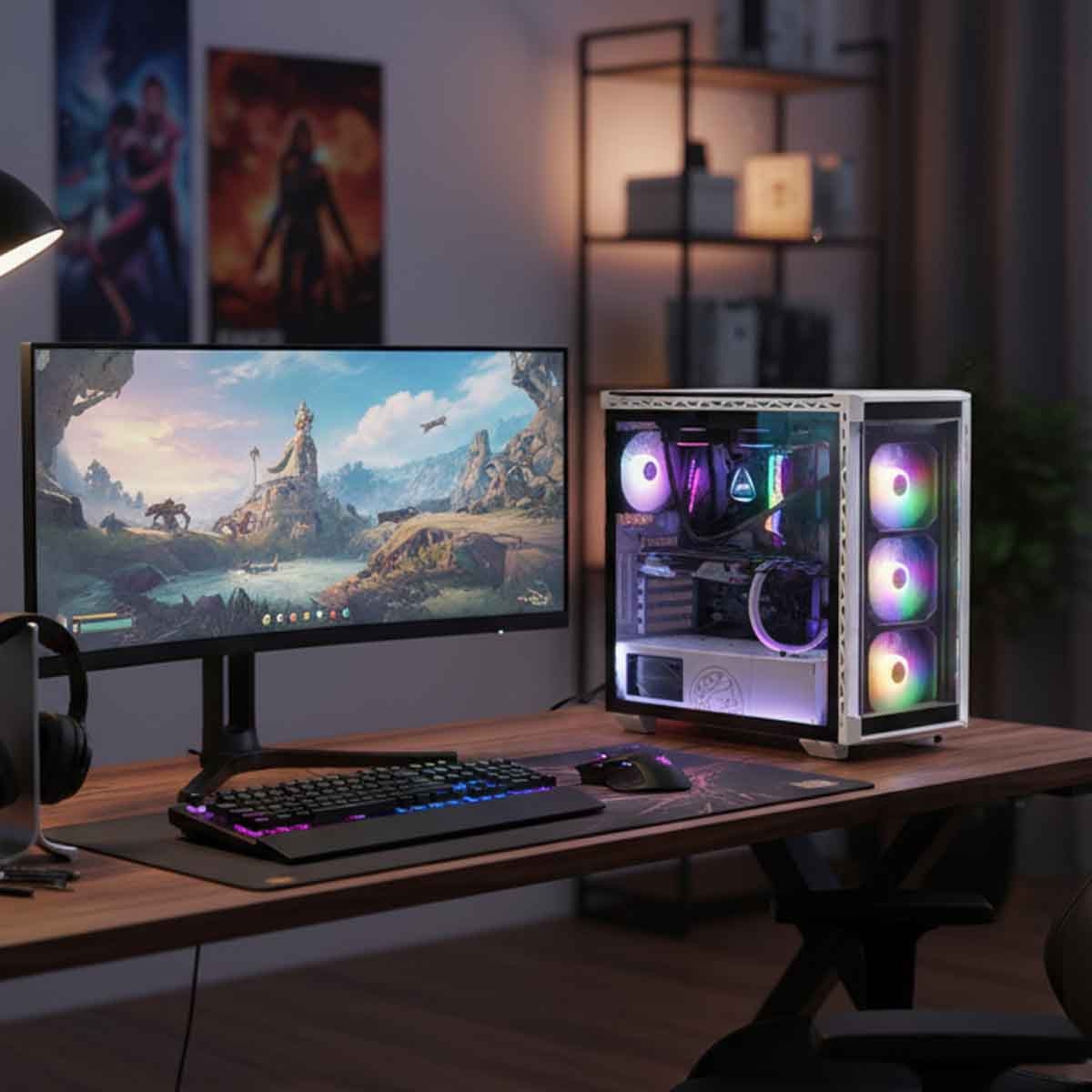 إكس بي جي كيس كمبيوتر ATX باللون الأبيض مع 4 مراوح ARGB وزجاج مقسى من أربع جهات سلسلة Battlecruiser
