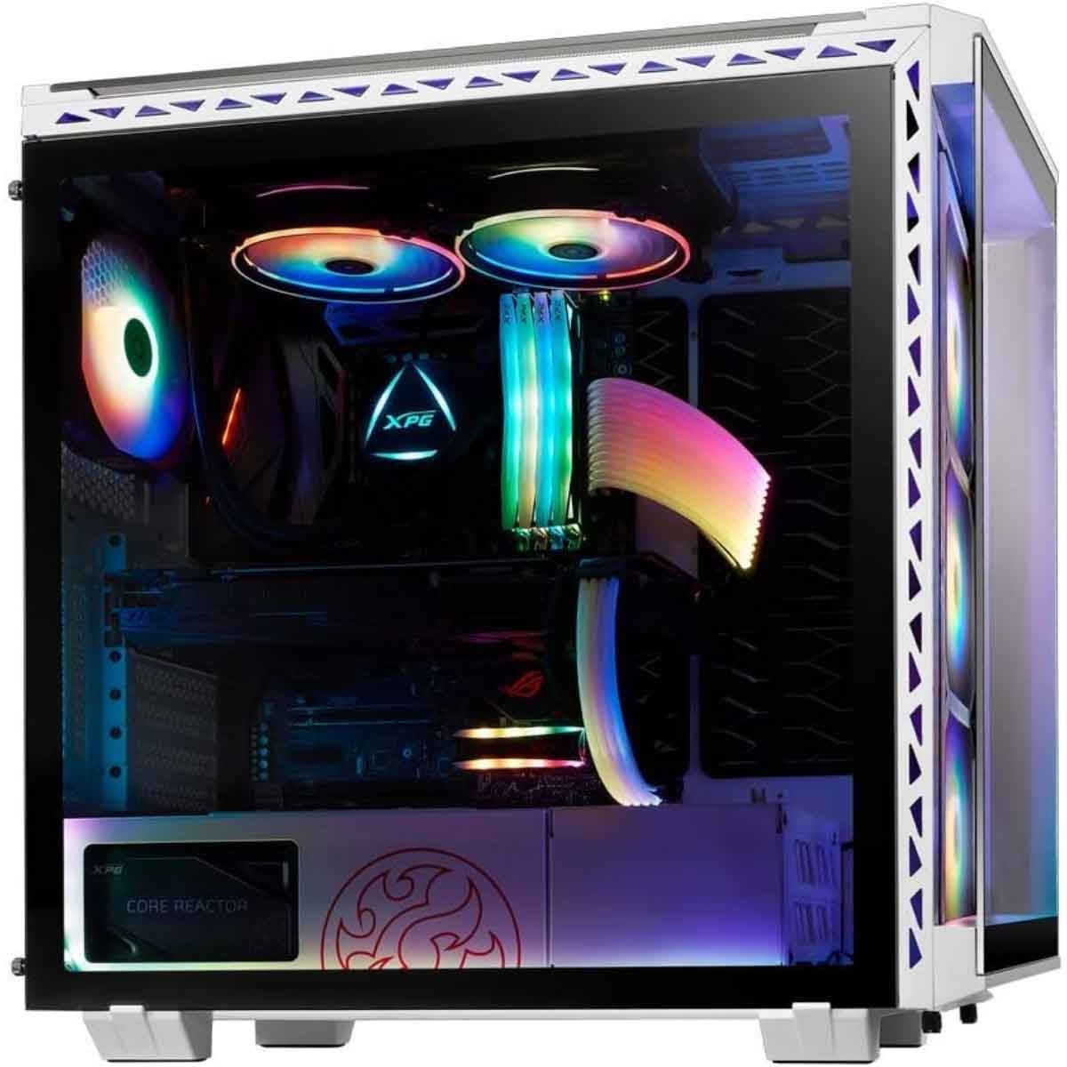 إكس بي جي كيس كمبيوتر ATX باللون الأبيض مع 4 مراوح ARGB وزجاج مقسى من أربع جهات سلسلة Battlecruiser