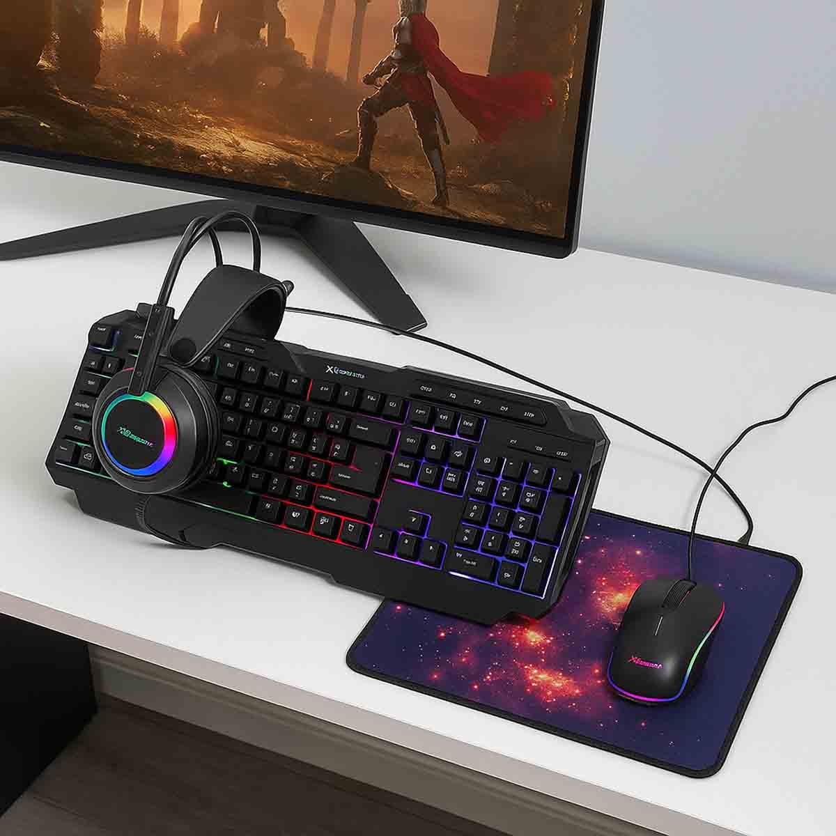 إكسترايك مي لوحة مفاتيح سلكية للألعاب بمفاتيح غشاء بإضاءة قوس قزح موديل KB-306