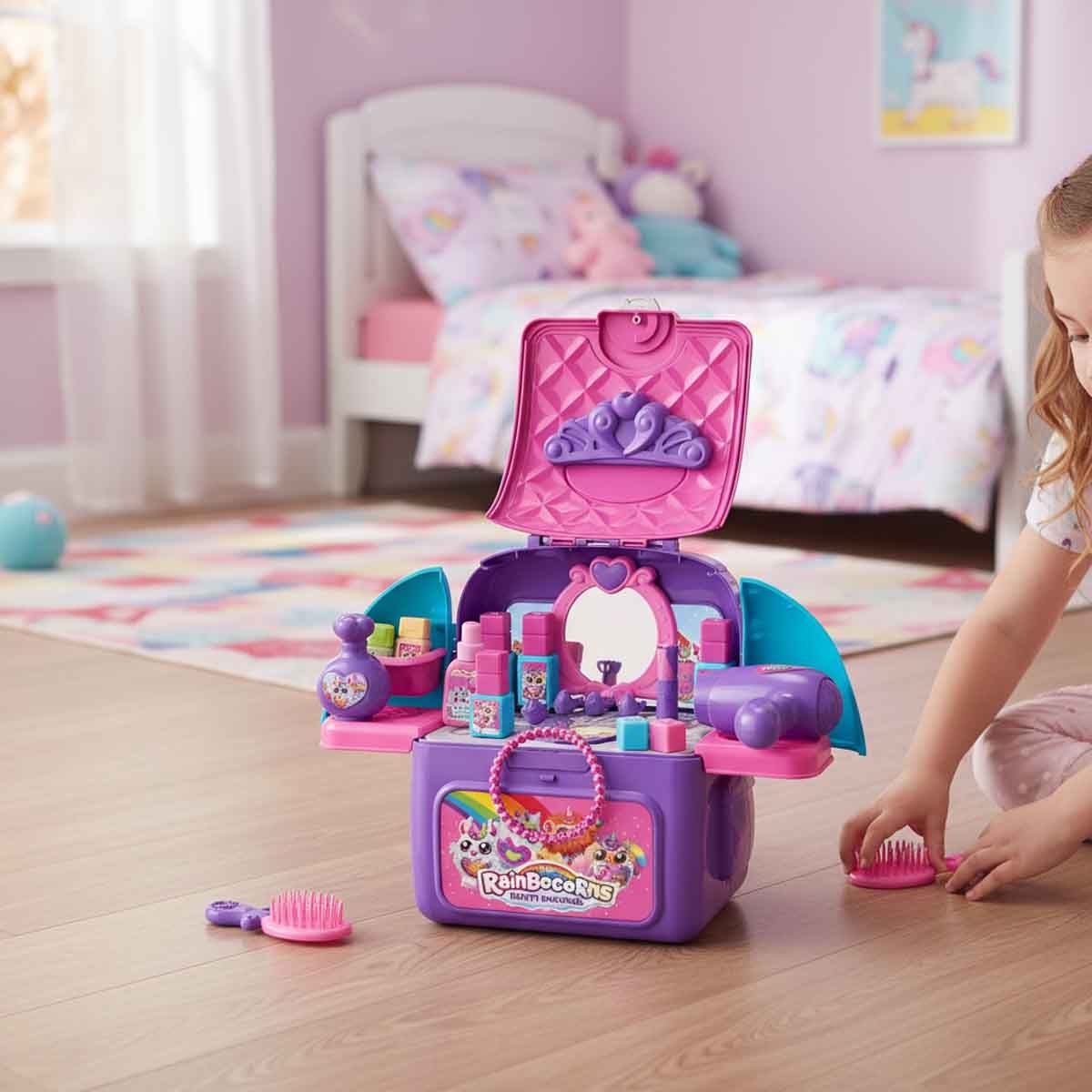 زورو رينبوكورنز جمال 2 في 1 داخل حقيبة ظهر للبنات، 3-4 سنوات