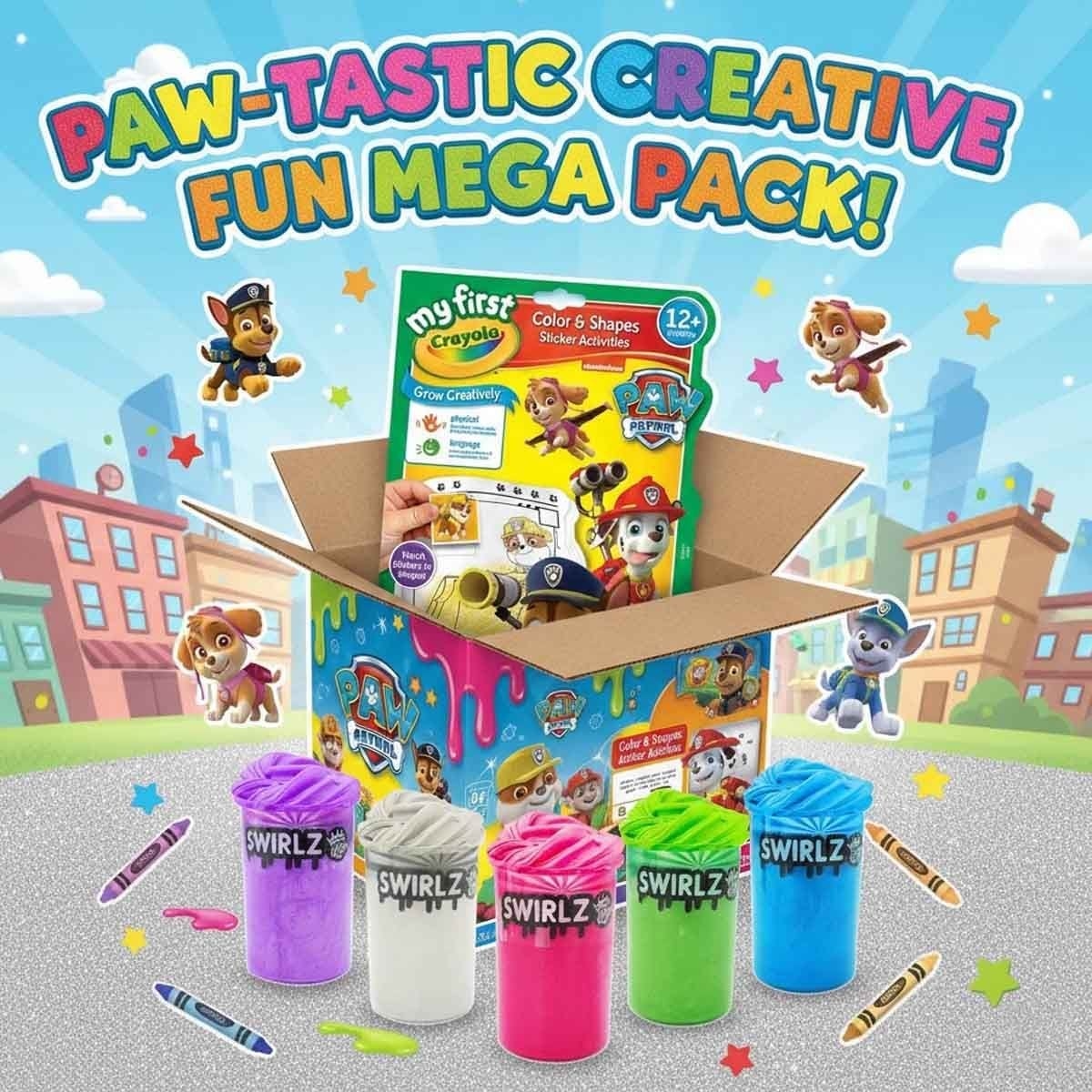 Crayola Paw Patrol Activity Set & Compound Kings Swirlz Slime Set Bundle Pack Unisex, 5-7 Years