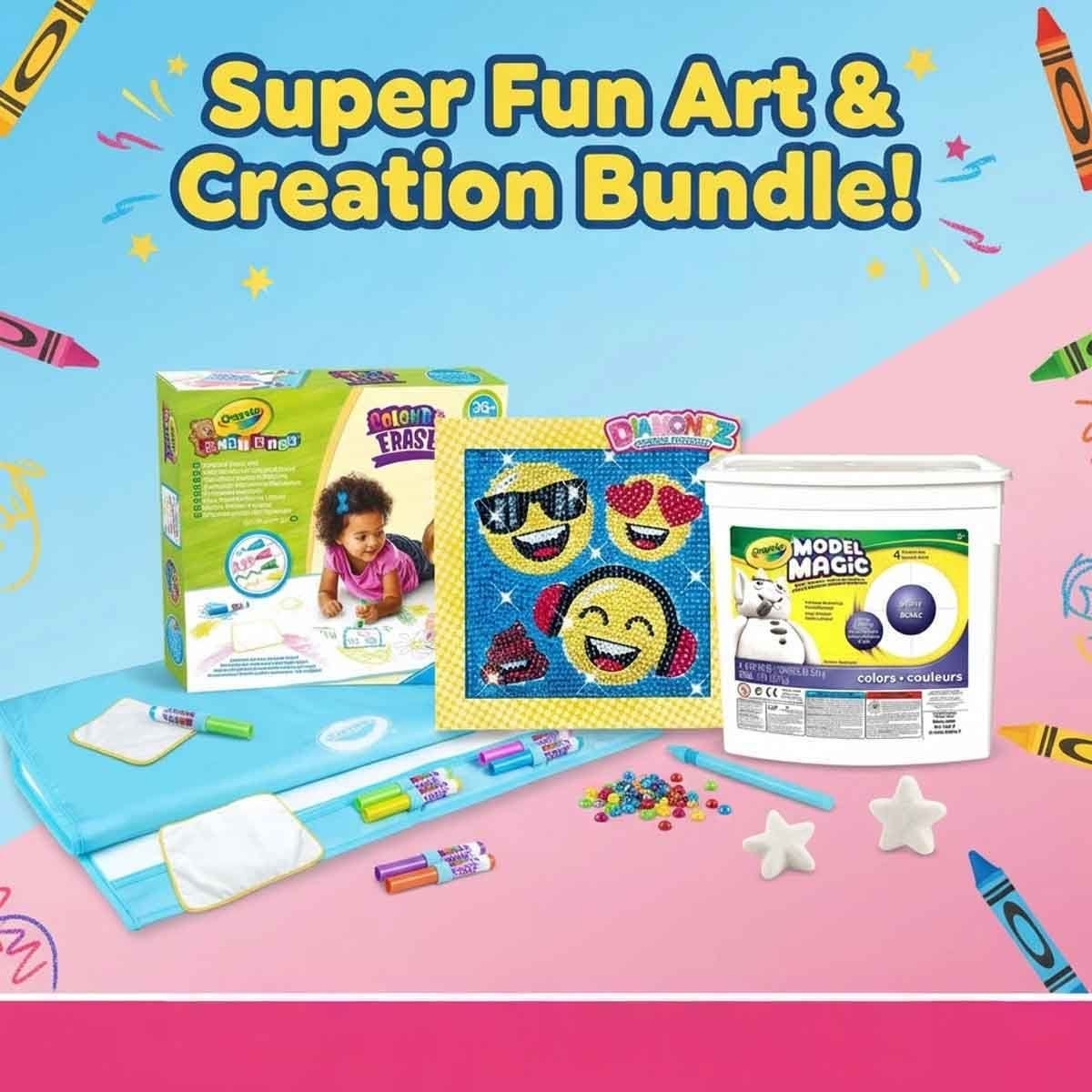 Craze Diamondz Funny Faces with Crayola Model Magic & Color Pop Mat Bundle Pack Unisex, 3-4 Years