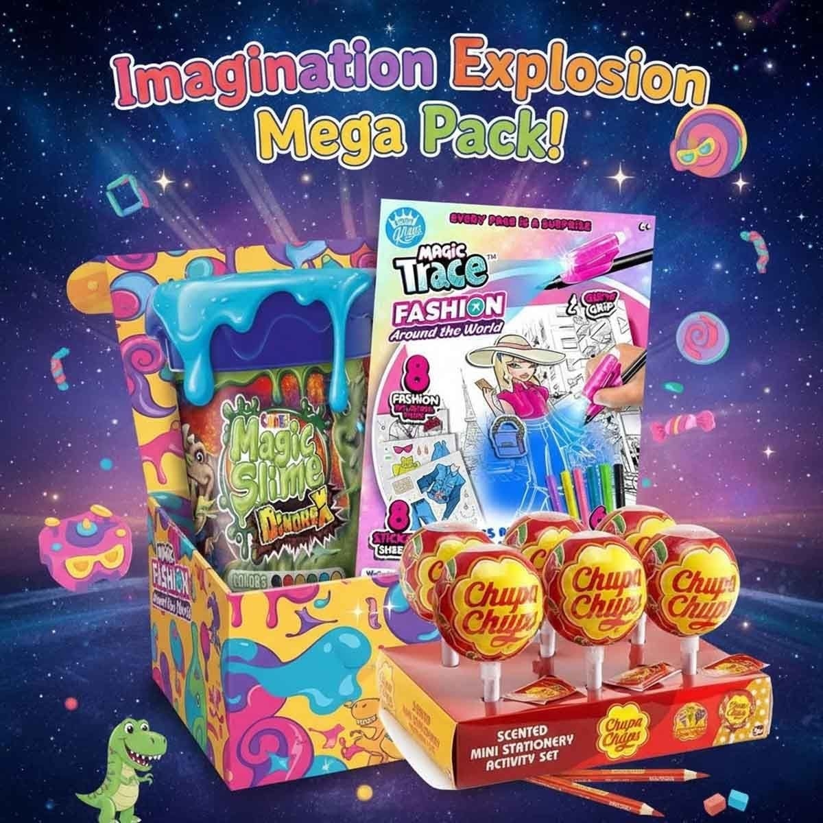 Craze Dinorex Magic Slime with Magic Trace Coloring & Chupa Chups Stationery Bundle Unisex, 3-4 Years