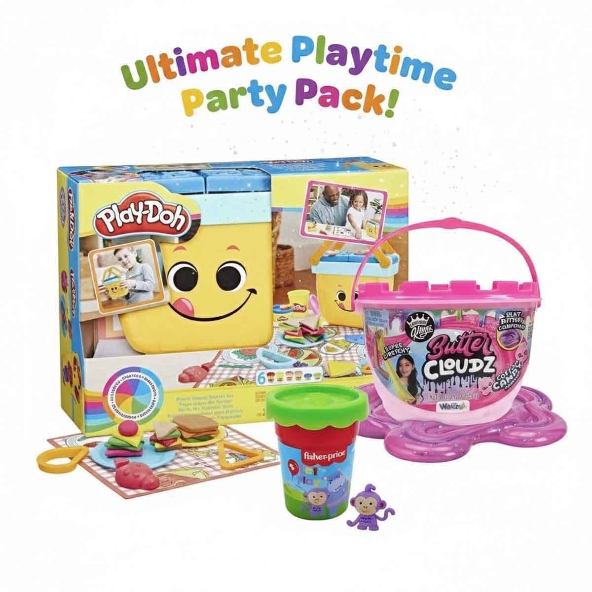 Fisher-Price Clay Pot with Compound Kings Butter Cloudz & Play-Doh Picnic Shapes Starter Set Bundle Unisex, 3-4 Years