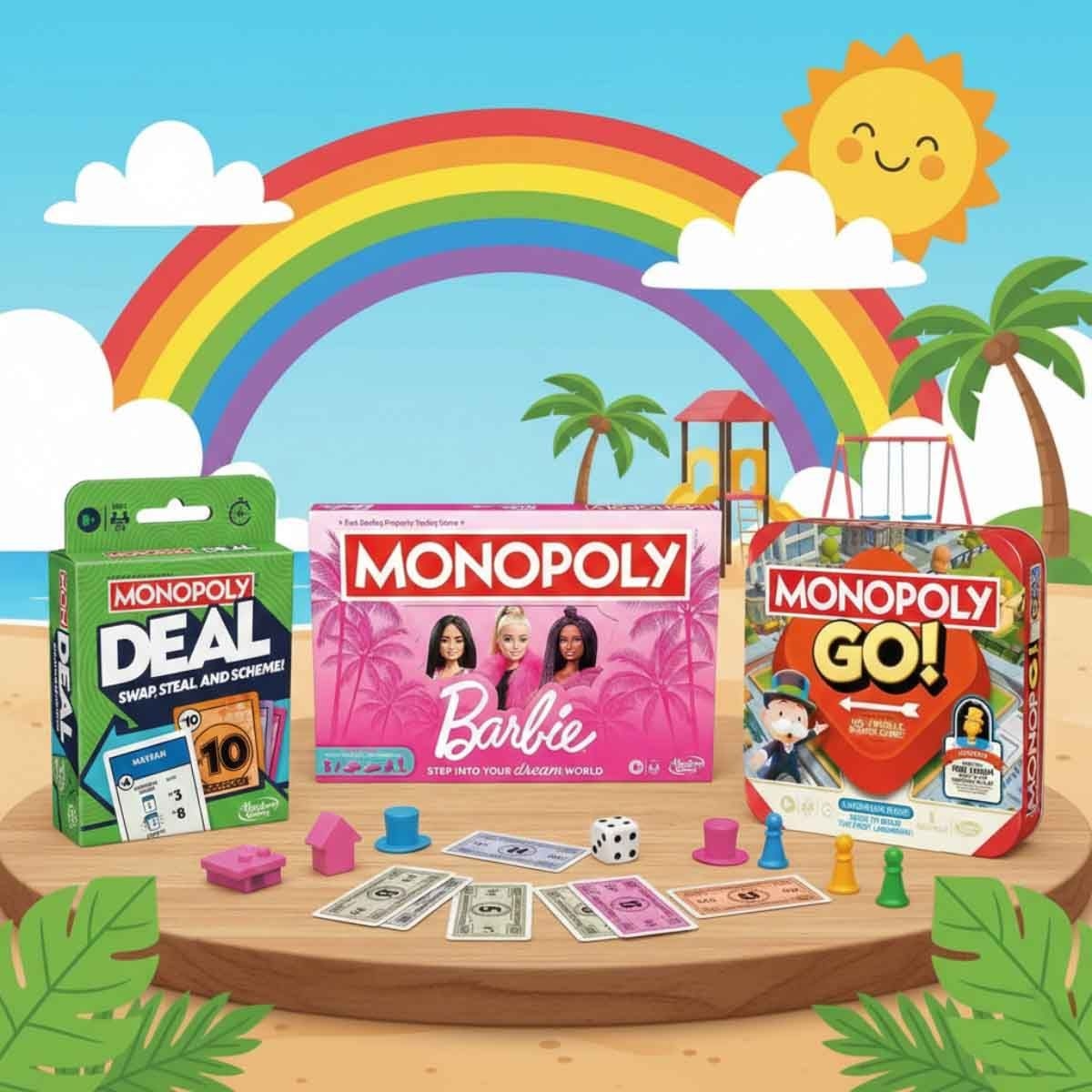 Hasbro Monopoly Barbie Edition with Monopoly Deal Refresh & GO! Board Game Bundle Unisex, 8-10 Years