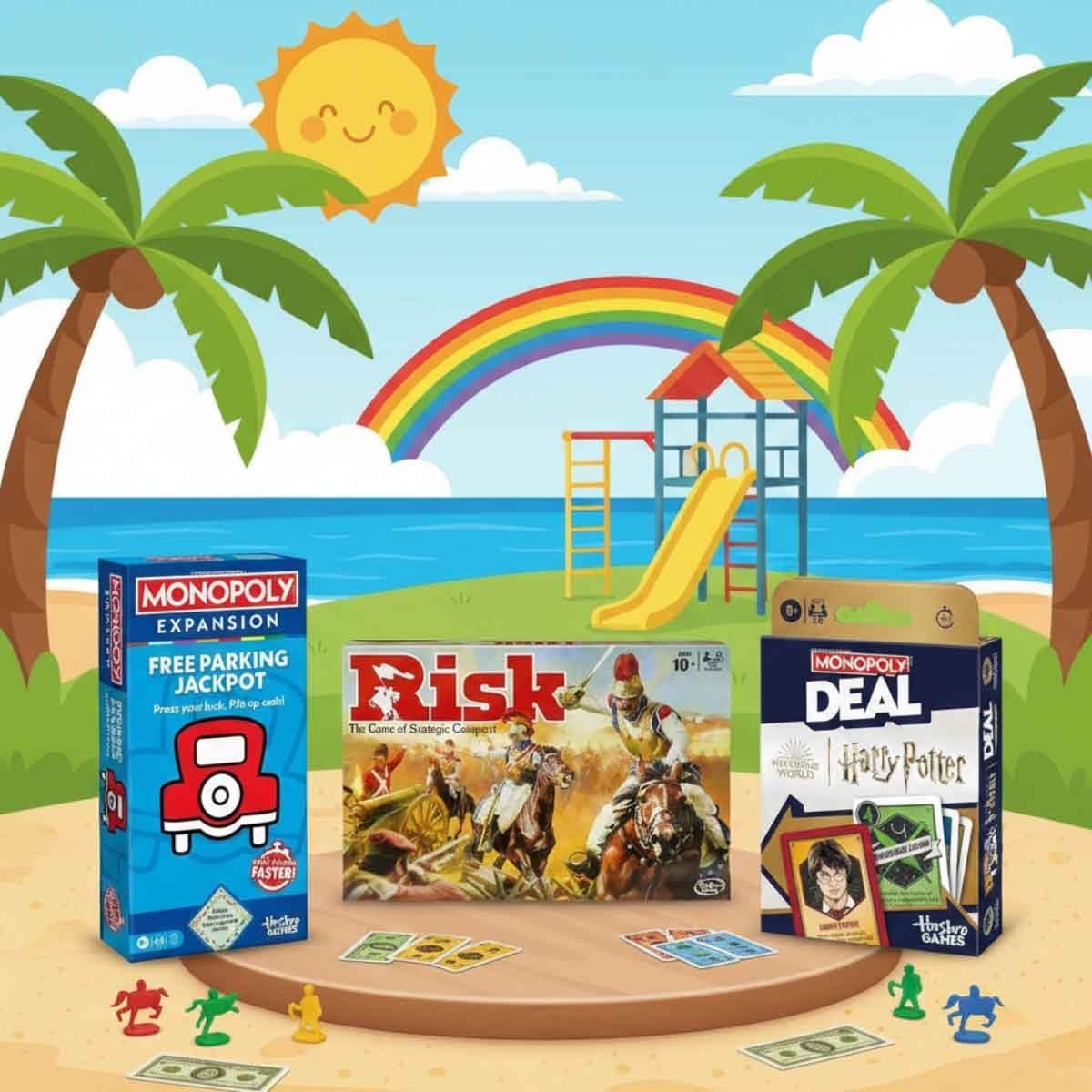 Hasbro Risk Board Game with Monopoly Deal Harry Potter & Monopoly Free Parking Bundle Unisex, 8-10 Years