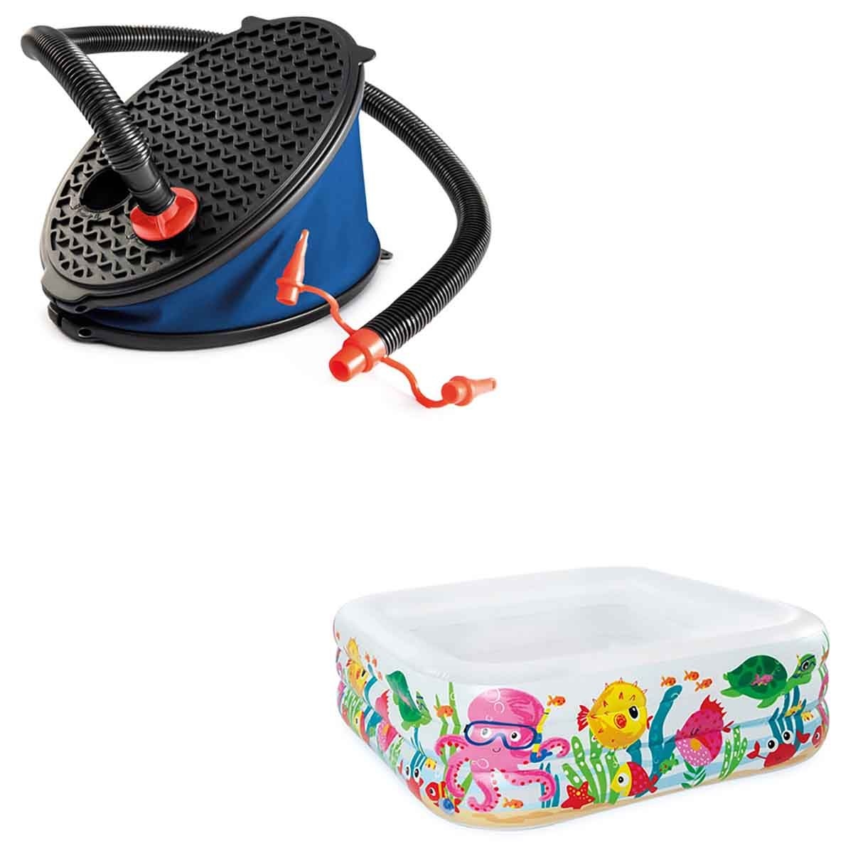 Intex Bellow Foot Pump with Swim Center Clearview Aquarium Pool Bundle Unisex