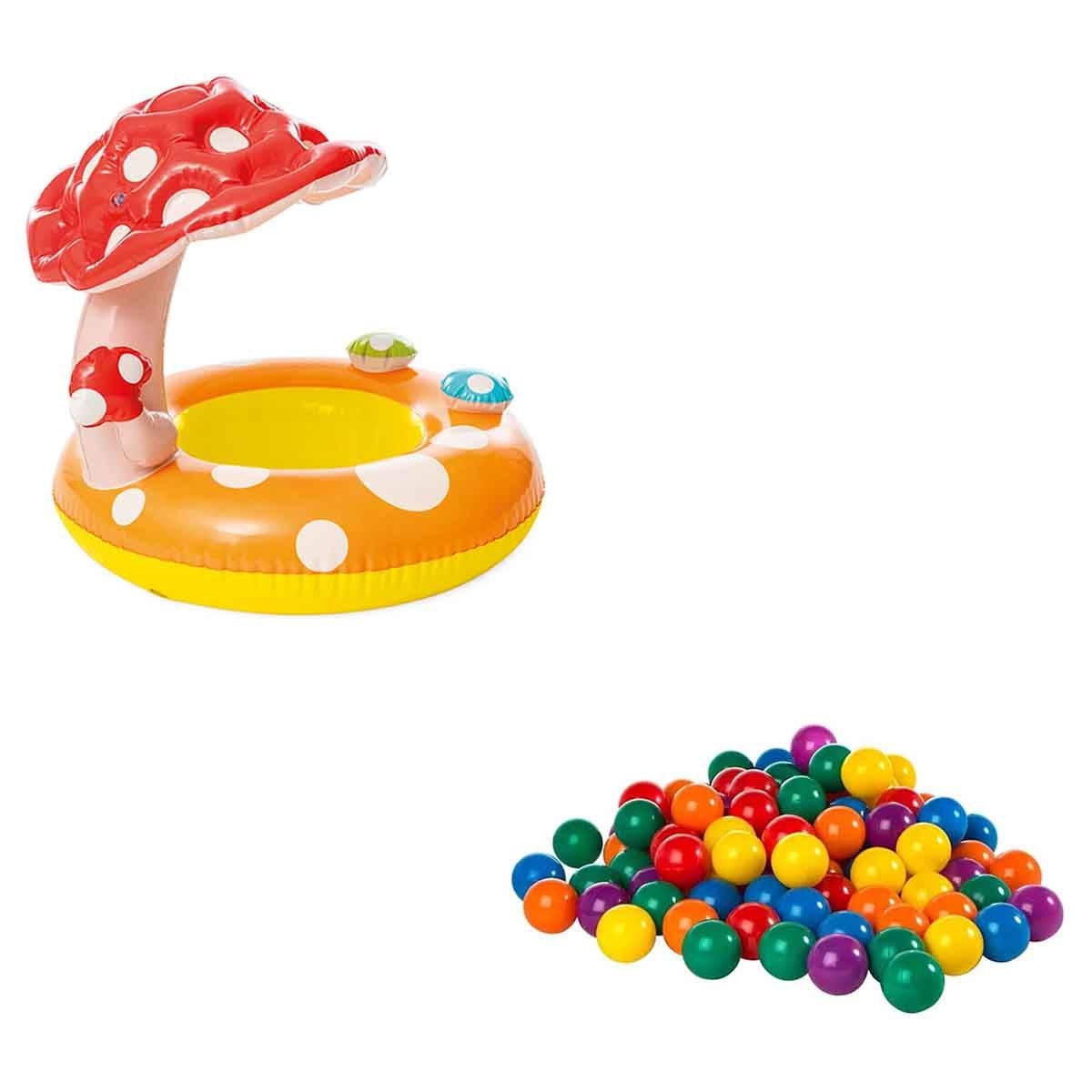 Intex Mushroom Kiddie Float with Small Round Fun Balls Bundle Toddler, 0-2 Years