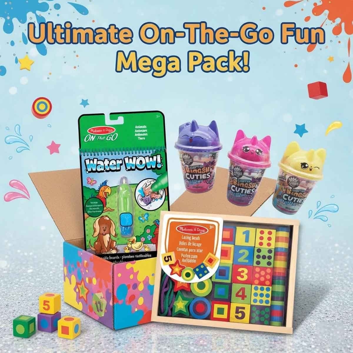 Melissa & Doug Animals Water Wow! & Lacing Beads with Compound Kings Bingsu Slime Bundle Unisex, 3-4 Years
