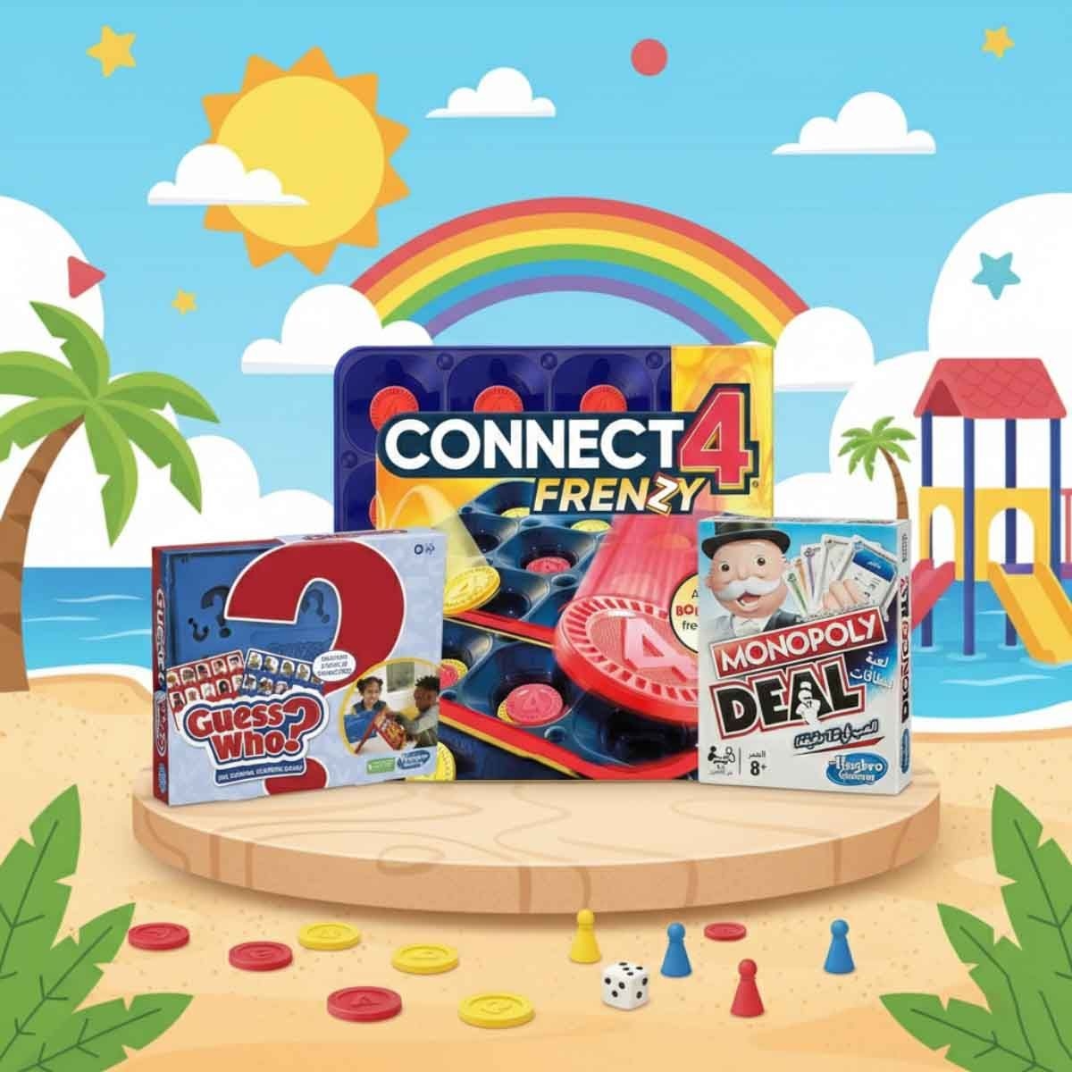 Monopoly Deal Arabic with Hasbro Guess Who? & Connect 4 Frenzy Board Game Bundle Unisex, 8-10 Years